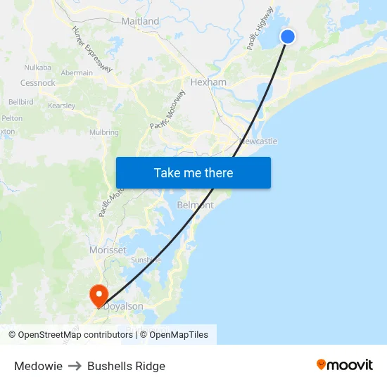 Medowie to Bushells Ridge map