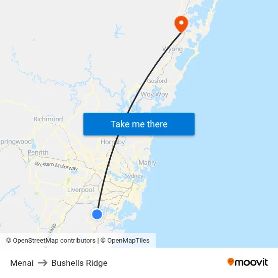 Menai to Bushells Ridge map