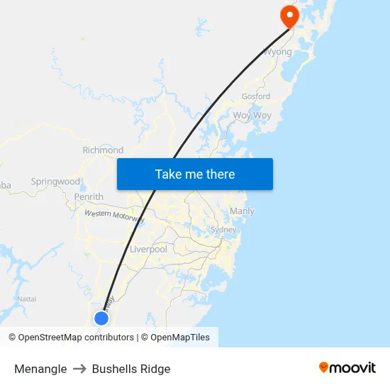 Menangle to Bushells Ridge map
