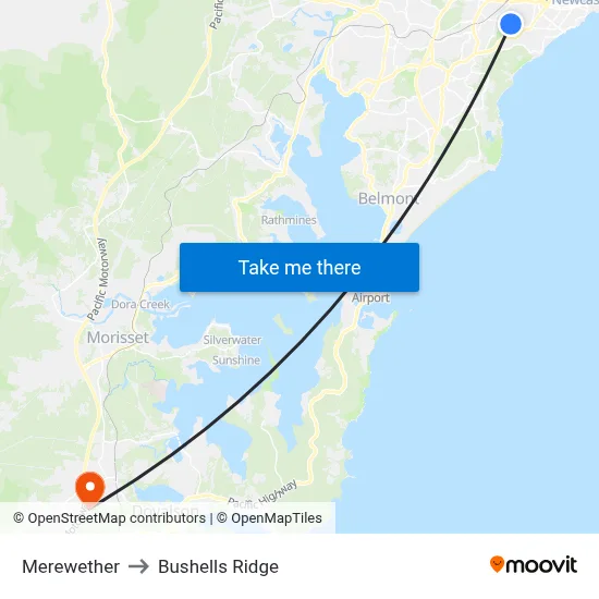 Merewether to Bushells Ridge map