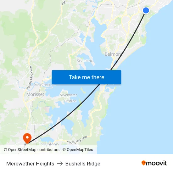 Merewether Heights to Bushells Ridge map