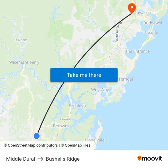 Middle Dural to Bushells Ridge map