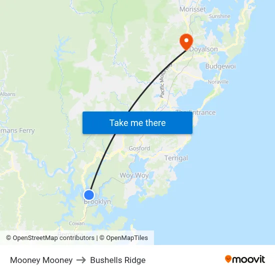 Mooney Mooney to Bushells Ridge map