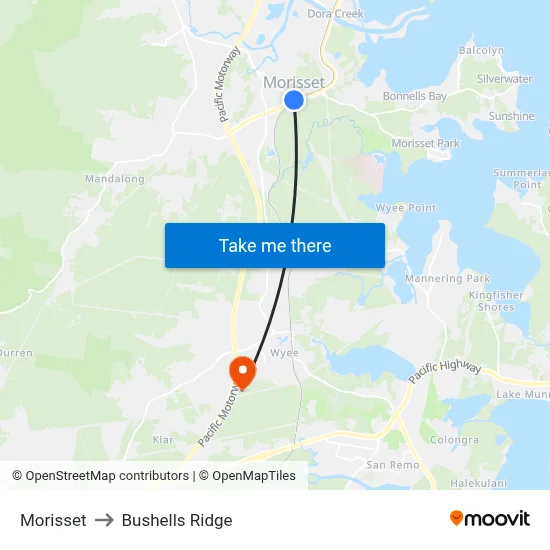 Morisset to Bushells Ridge map