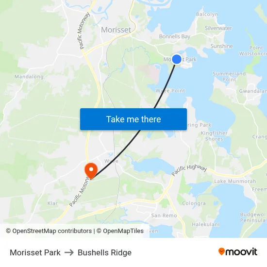 Morisset Park to Bushells Ridge map