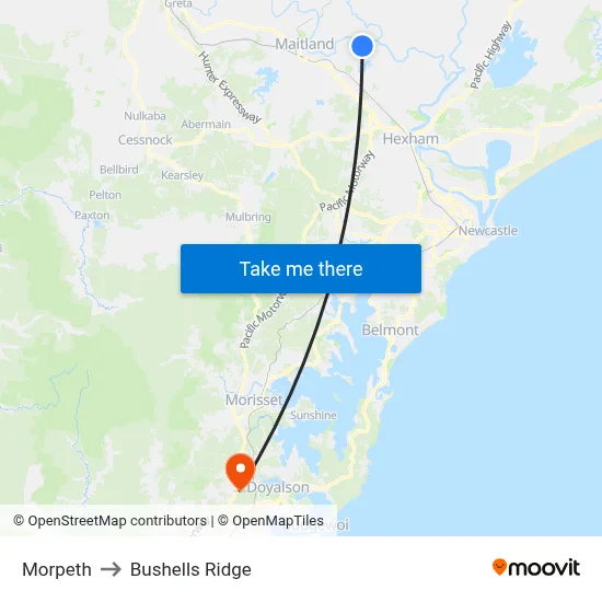 Morpeth to Bushells Ridge map