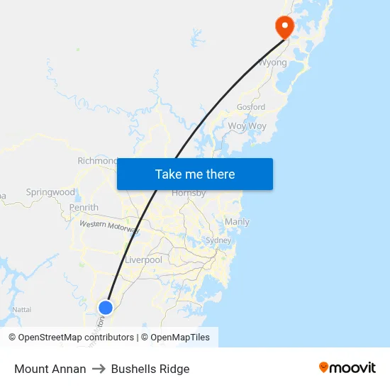 Mount Annan to Bushells Ridge map