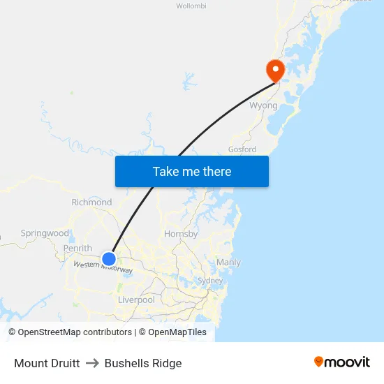 Mount Druitt to Bushells Ridge map