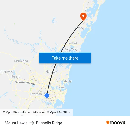 Mount Lewis to Bushells Ridge map