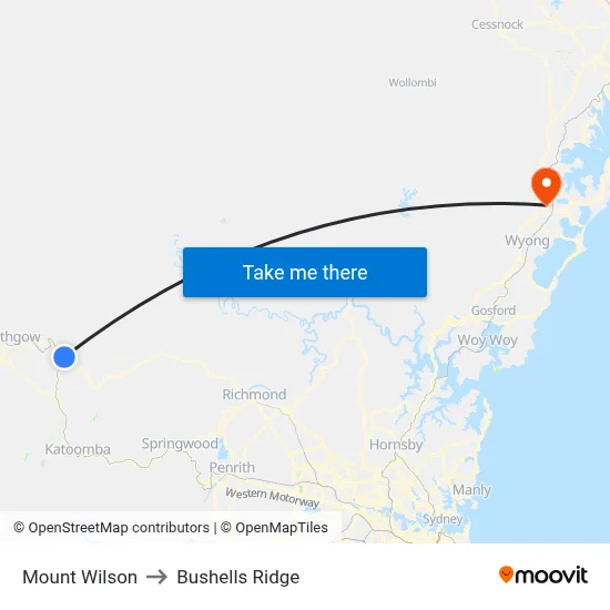 Mount Wilson to Bushells Ridge map