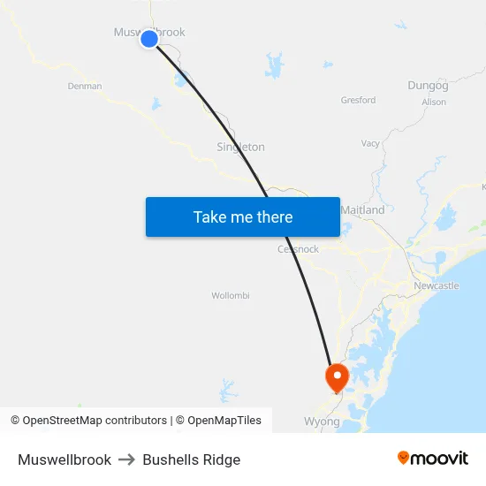 Muswellbrook to Bushells Ridge map