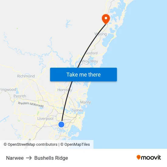 Narwee to Bushells Ridge map