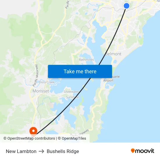 New Lambton to Bushells Ridge map