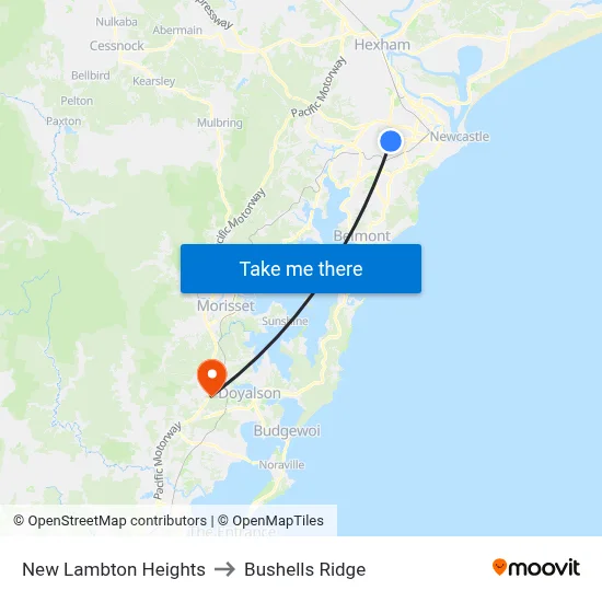 New Lambton Heights to Bushells Ridge map