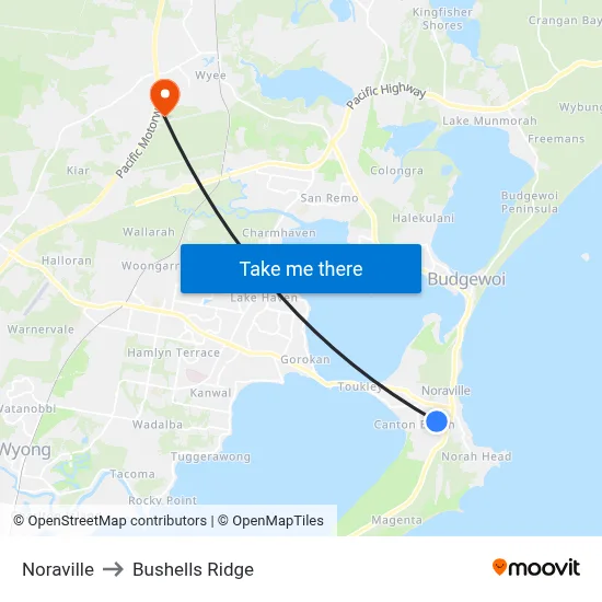 Noraville to Bushells Ridge map