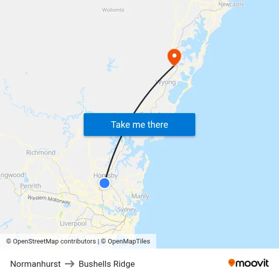 Normanhurst to Bushells Ridge map