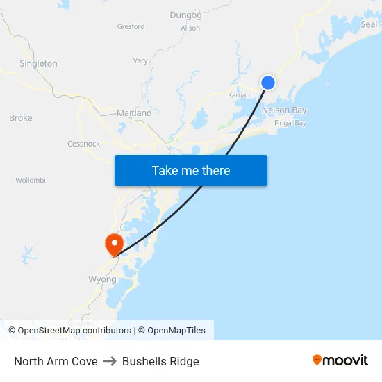 North Arm Cove to Bushells Ridge map