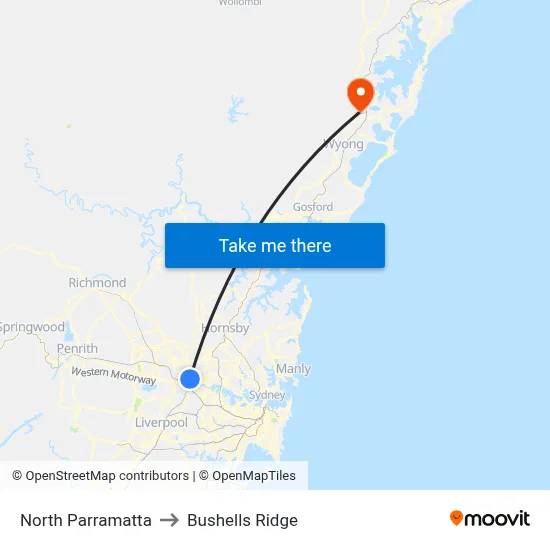 North Parramatta to Bushells Ridge map