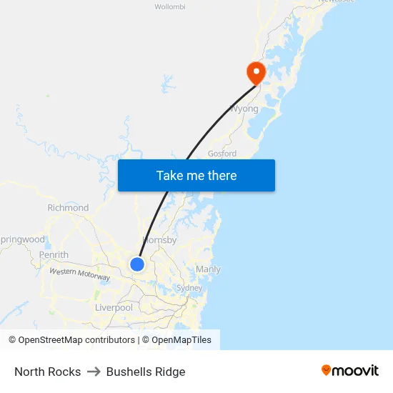 North Rocks to Bushells Ridge map