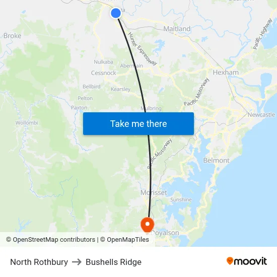 North Rothbury to Bushells Ridge map