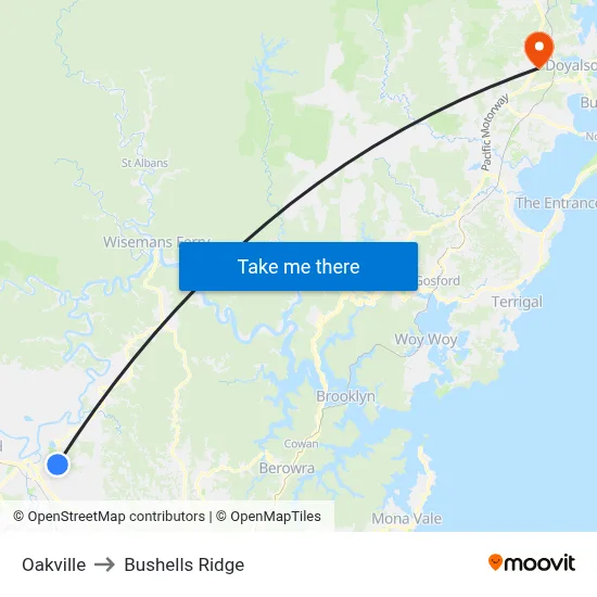 Oakville to Bushells Ridge map