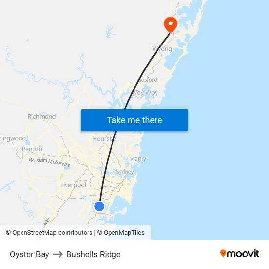 Oyster Bay to Bushells Ridge map