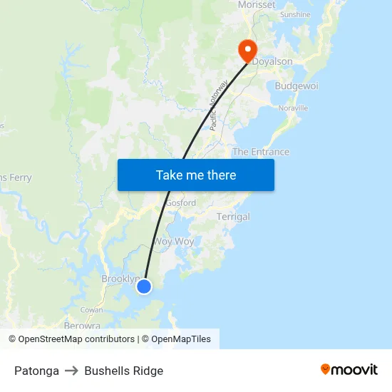 Patonga to Bushells Ridge map