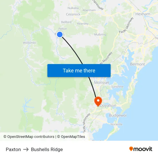 Paxton to Bushells Ridge map