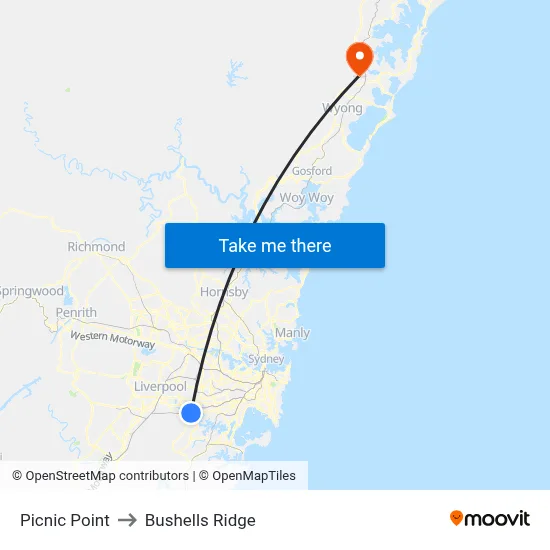 Picnic Point to Bushells Ridge map