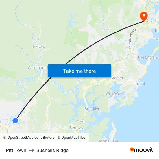 Pitt Town to Bushells Ridge map