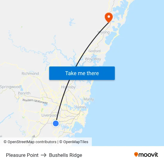 Pleasure Point to Bushells Ridge map