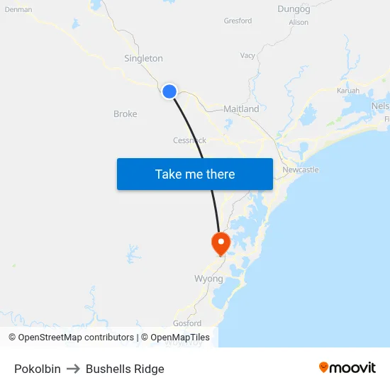 Pokolbin to Bushells Ridge map
