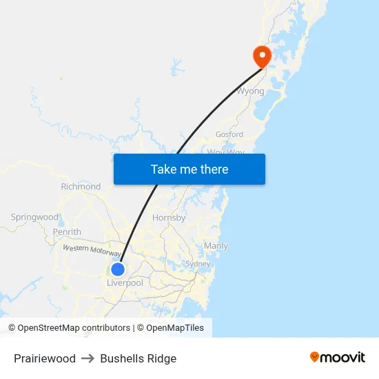 Prairiewood to Bushells Ridge map
