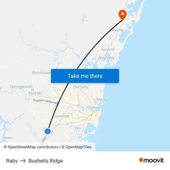 Raby to Bushells Ridge map