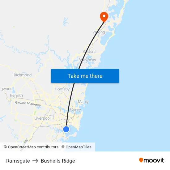 Ramsgate to Bushells Ridge map