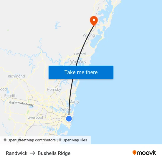 Randwick to Bushells Ridge map
