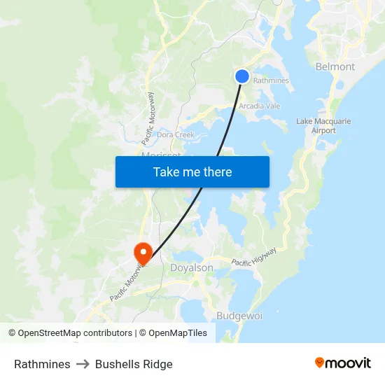 Rathmines to Bushells Ridge map