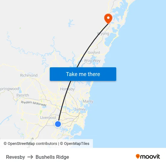 Revesby to Bushells Ridge map