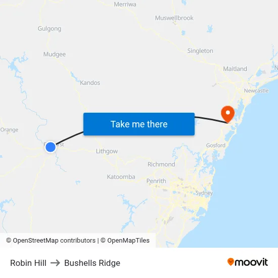 Robin Hill to Bushells Ridge map