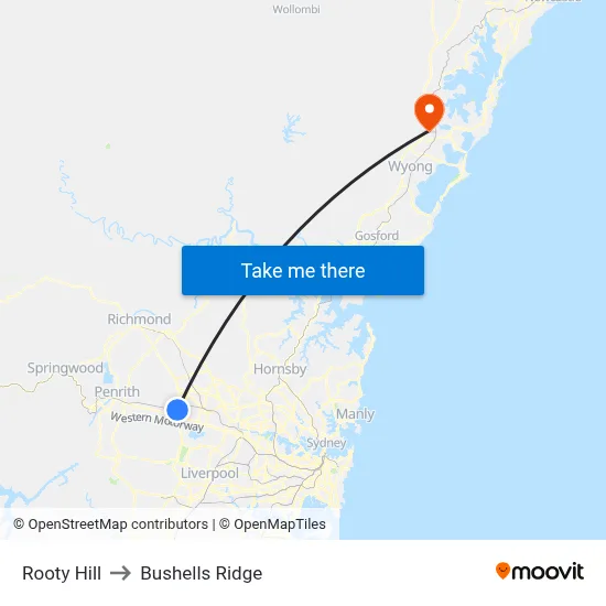 Rooty Hill to Bushells Ridge map