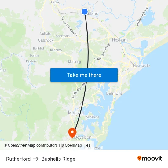 Rutherford to Bushells Ridge map