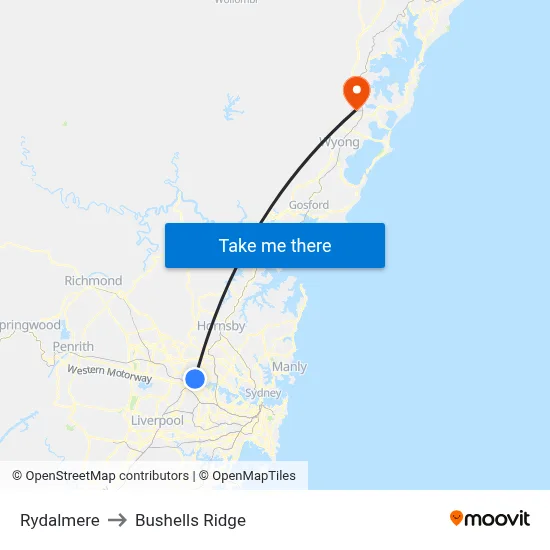 Rydalmere to Bushells Ridge map