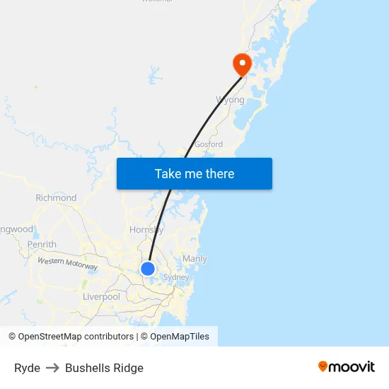 Ryde to Bushells Ridge map