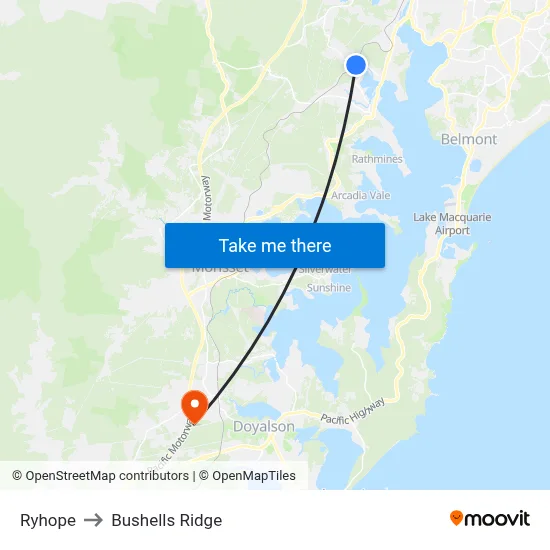 Ryhope to Bushells Ridge map