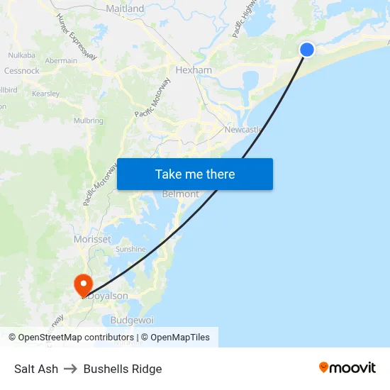 Salt Ash to Bushells Ridge map