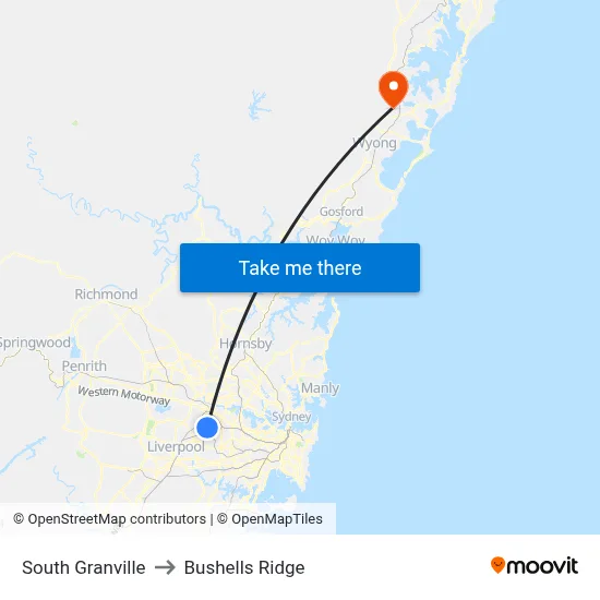 South Granville to Bushells Ridge map