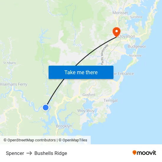 Spencer to Bushells Ridge map