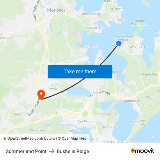 Summerland Point to Bushells Ridge map