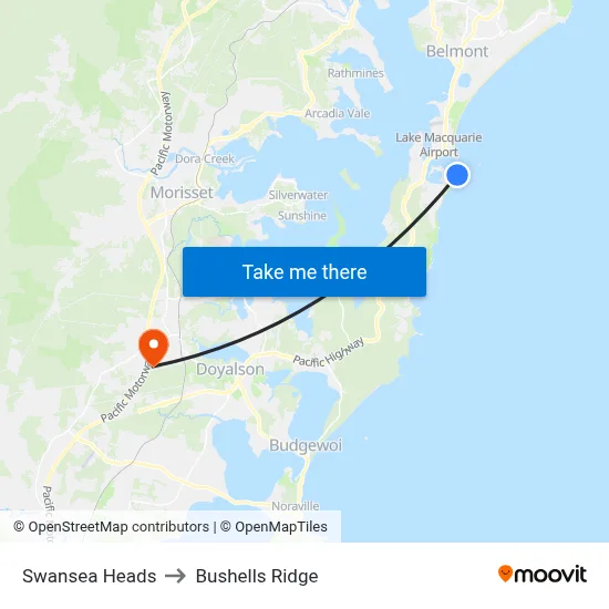 Swansea Heads to Bushells Ridge map
