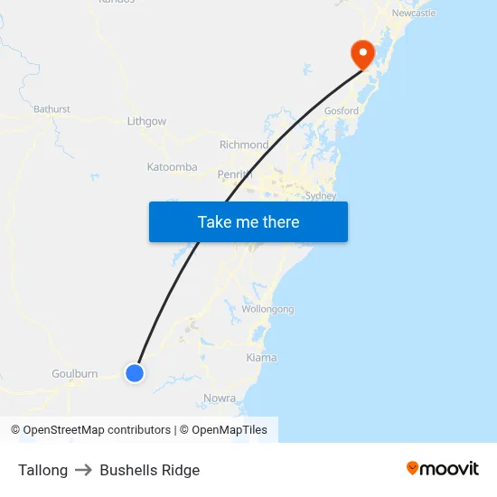 Tallong to Bushells Ridge map